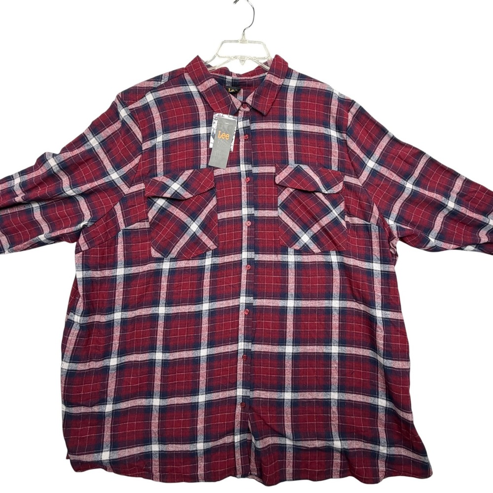 Lee Flannel Button Down Shirt Mens 3X Red Plaid Long Sleeve NWT